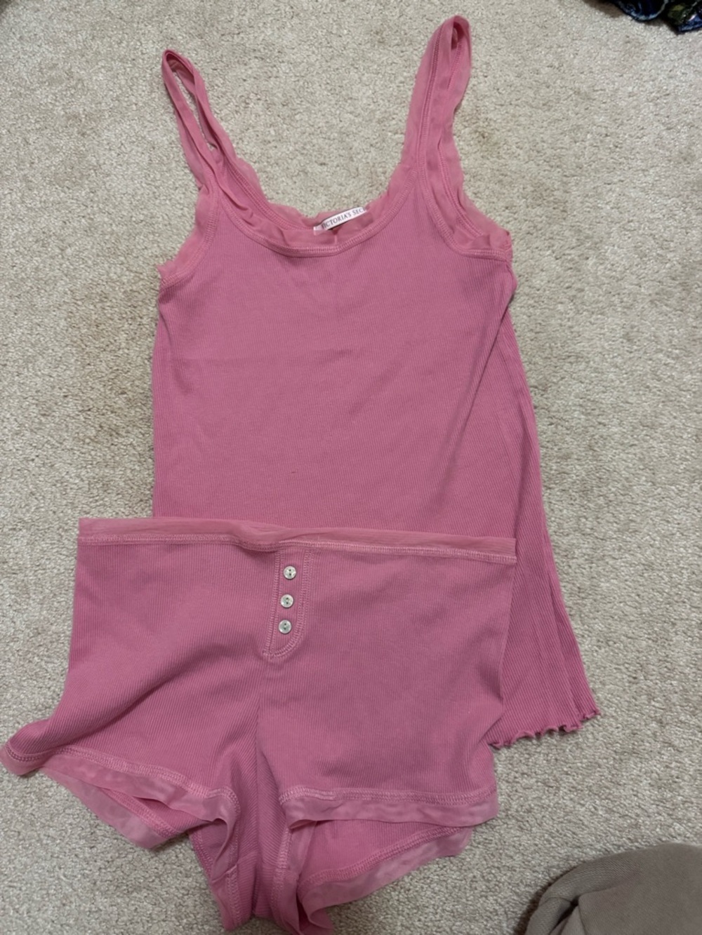 Victoria's Secret Dusty Rose Ribbed Tank & Shorts Sleep Set